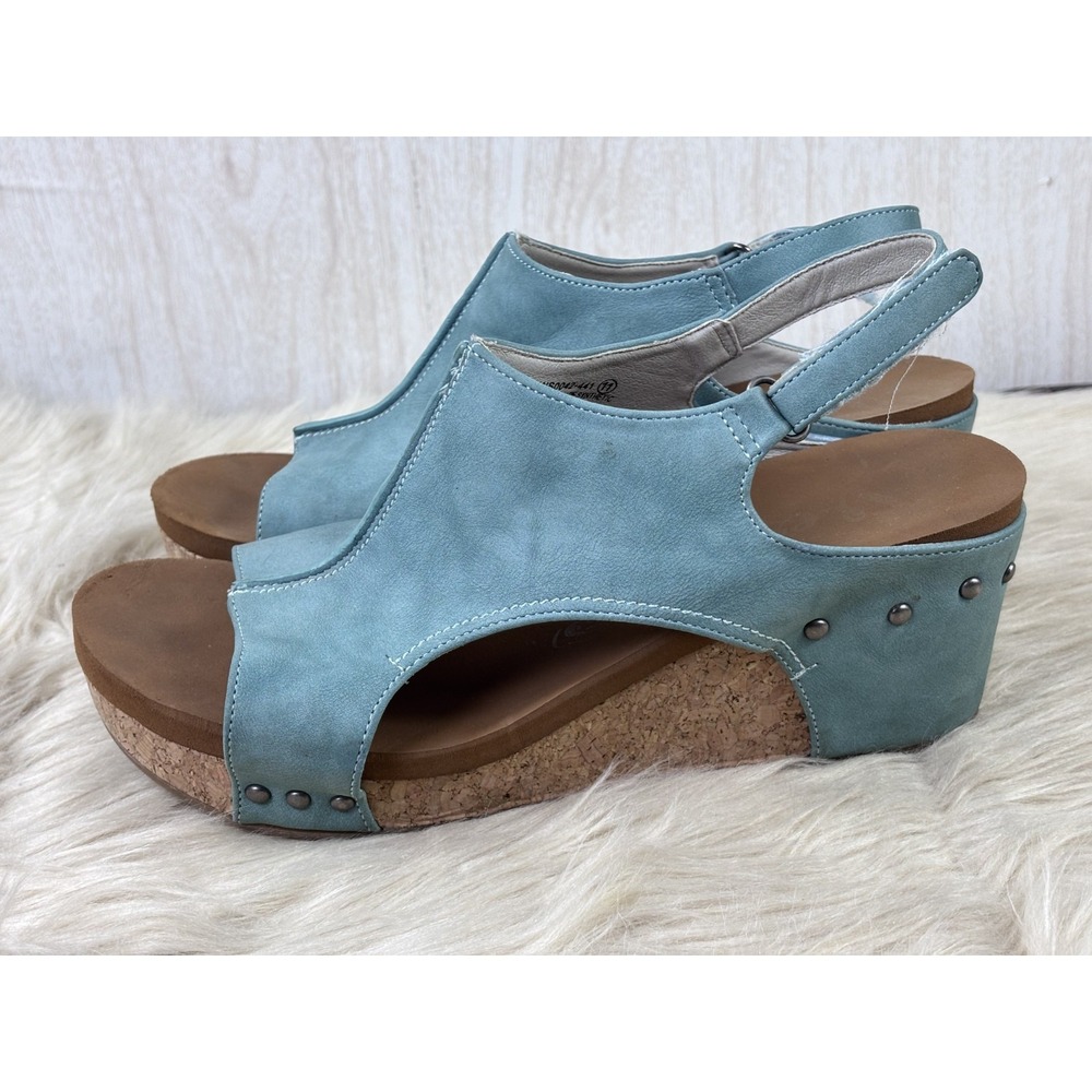 Very G Liberty Wedges Women 11 Turquoise Tooled Studded Cork Western Boho Sandal